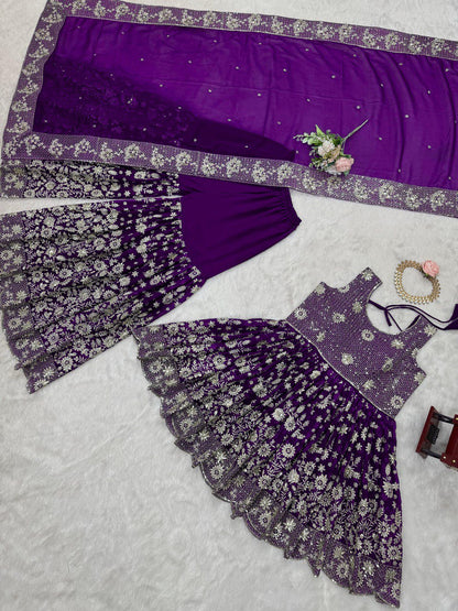 Wedding Wear Purple Color Faux Georgette And Thread With Sequence Work Lehenga Choli