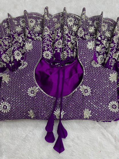 Wedding Wear Purple Color Faux Georgette And Thread With Sequence Work Lehenga Choli