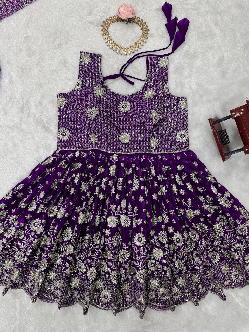 Wedding Wear Purple Color Faux Georgette And Thread With Sequence Work Lehenga Choli