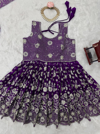 Wedding Wear Purple Color Faux Georgette And Thread With Sequence Work Lehenga Choli