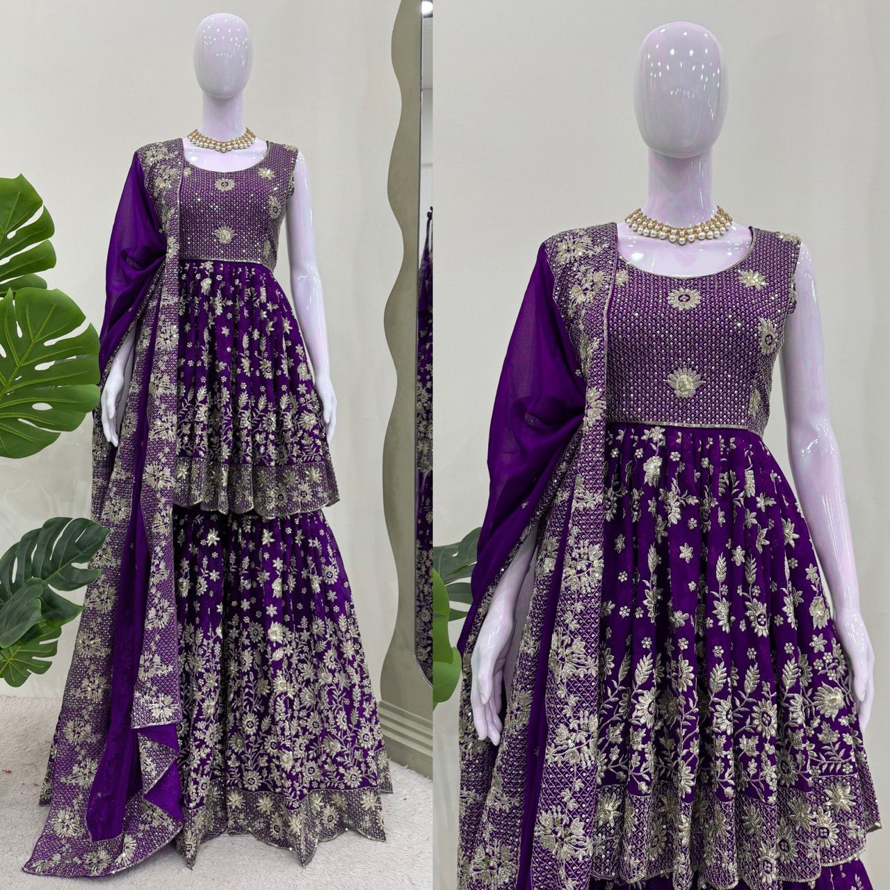 Wedding Wear Purple Color Faux Georgette And Thread With Sequence Work Lehenga Choli