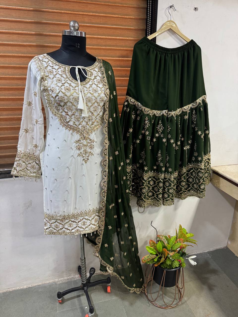 Traditional Wear Green Color Heavy Faux Georgette With Embroidery Sequence Work Sharara Suit