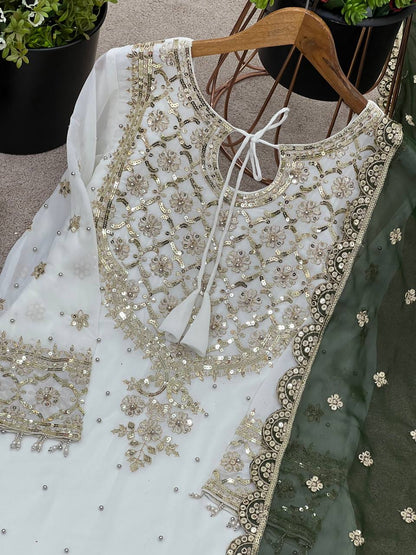 Traditional Wear Green Color Heavy Faux Georgette With Embroidery Sequence Work Sharara Suit