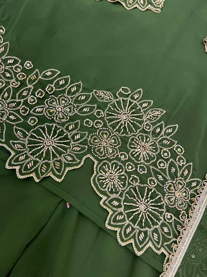Stunning Green Color Heavy Faux Georgette With Embroidery Beads Work Palazzo Suit