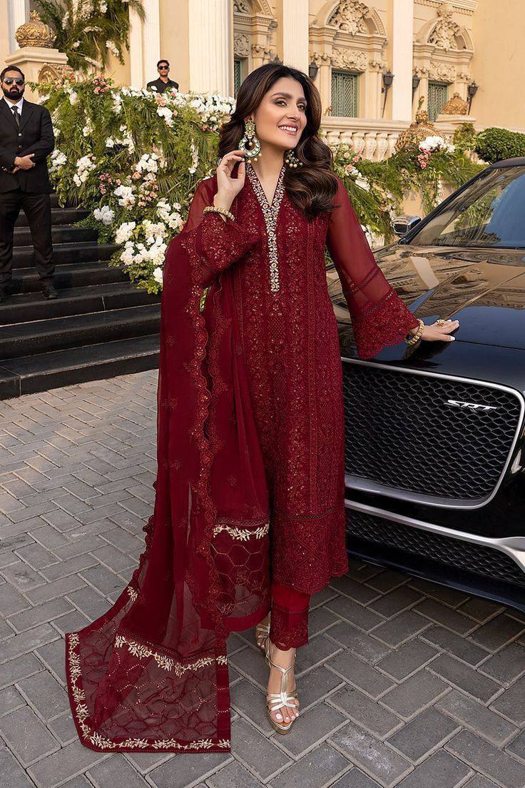 Exclusive Maroon Color Pure Faux Georgette With Embroidery Sequence Work Designer Salwar Suit