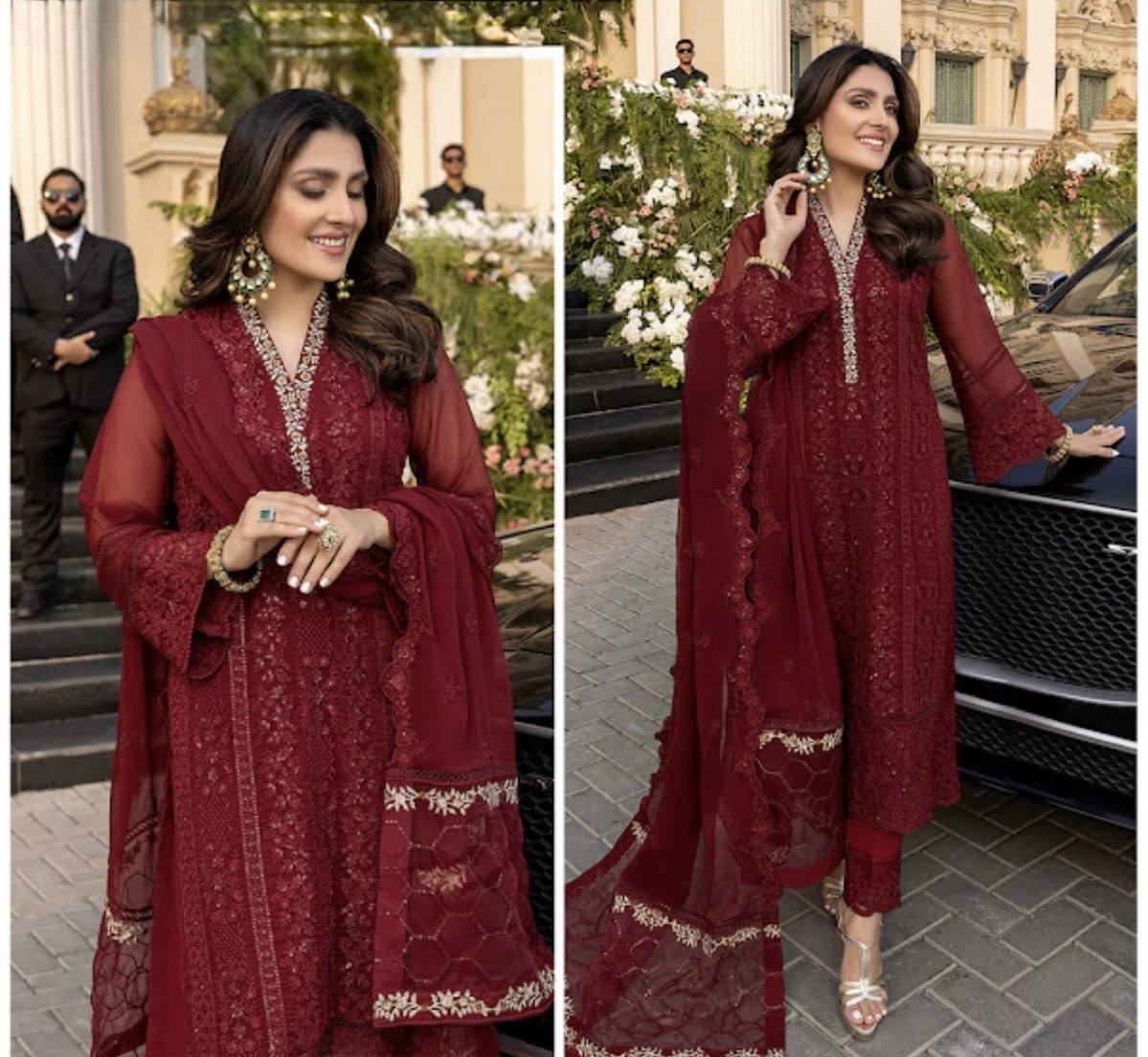 Exclusive Maroon Color Pure Faux Georgette With Embroidery Sequence Work Designer Salwar Suit