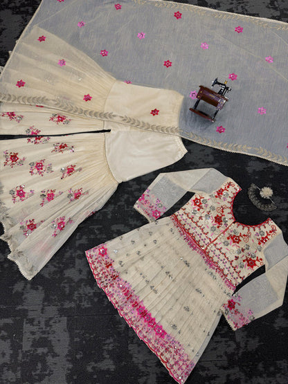 Wedding Wear Cream Color Chanderi Cotton With Sequence Work Sharara Suit