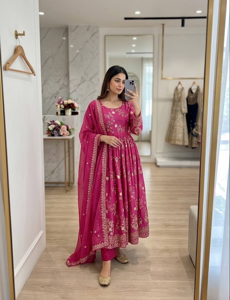 Reception Wear Pink Color Sequence Embroidered Anarkali Suit With Dupatta