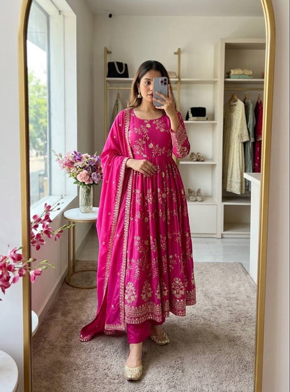 Reception Wear Pink Color Sequence Embroidered Anarkali Suit With Dupatta