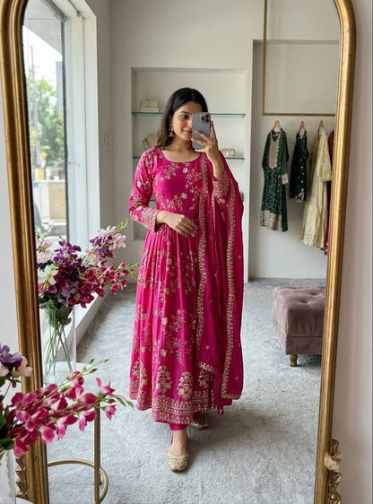 Reception Wear Pink Color Sequence Embroidered Anarkali Suit With Dupatta