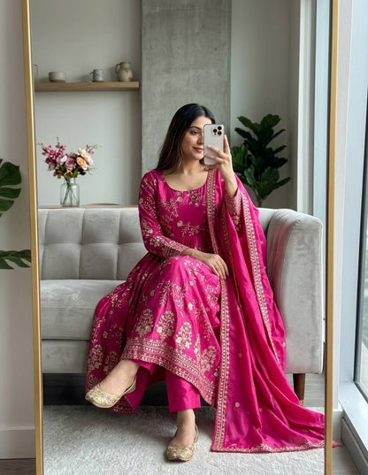 Reception Wear Pink Color Sequence Embroidered Anarkali Suit With Dupatta