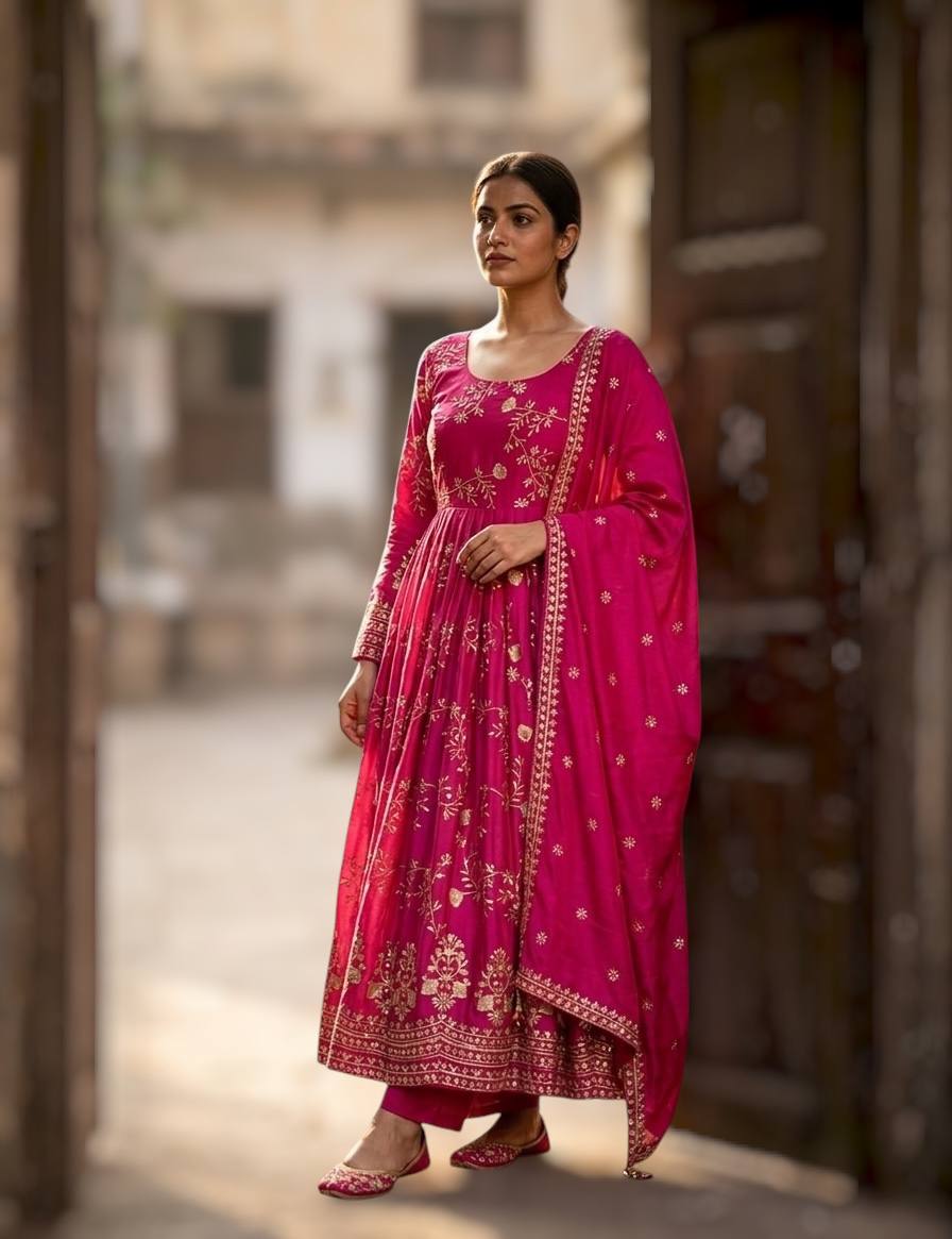 Reception Wear Pink Color Sequence Embroidered Anarkali Suit With Dupatta