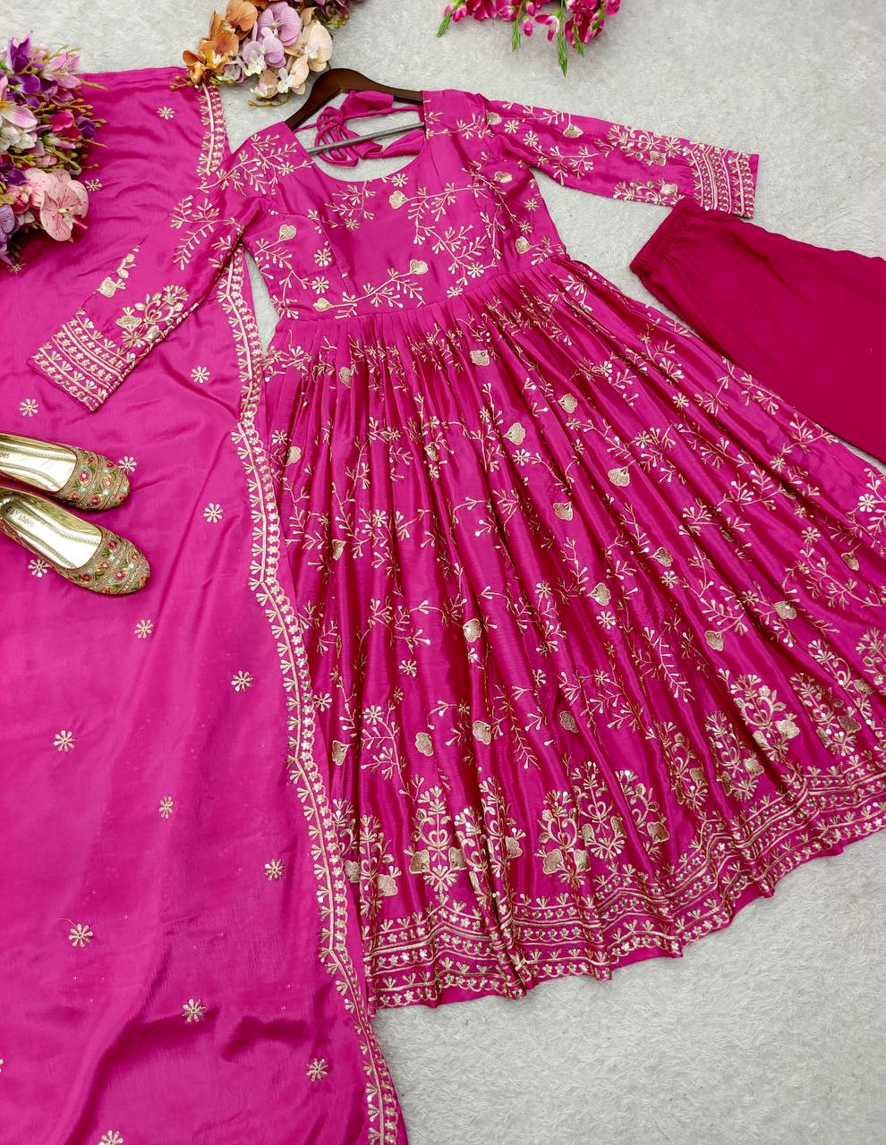 Reception Wear Pink Color Sequence Embroidered Anarkali Suit With Dupatta