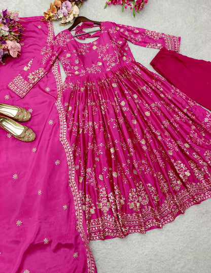 Reception Wear Pink Color Sequence Embroidered Anarkali Suit With Dupatta