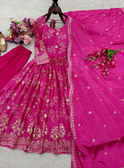 Reception Wear Pink Color Sequence Embroidered Anarkali Suit With Dupatta