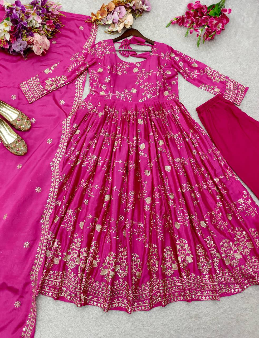 Reception Wear Pink Color Sequence Embroidered Anarkali Suit With Dupatta