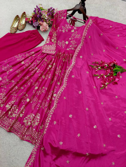 Reception Wear Pink Color Sequence Embroidered Anarkali Suit With Dupatta
