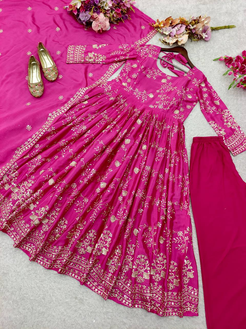 Reception Wear Pink Color Sequence Embroidered Anarkali Suit With Dupatta