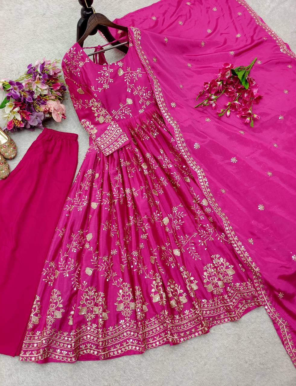 Reception Wear Pink Color Sequence Embroidered Anarkali Suit With Dupatta