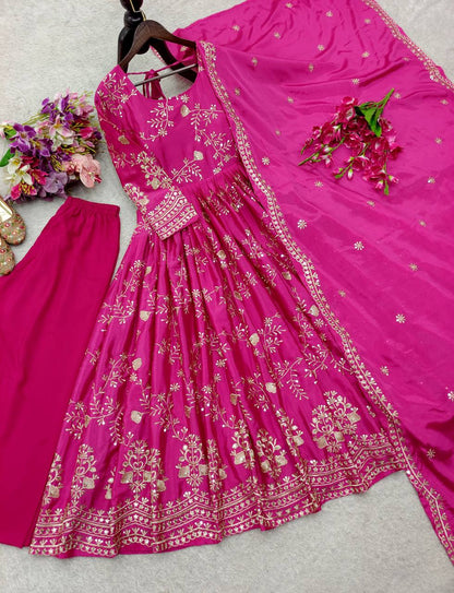 Reception Wear Pink Color Sequence Embroidered Anarkali Suit With Dupatta