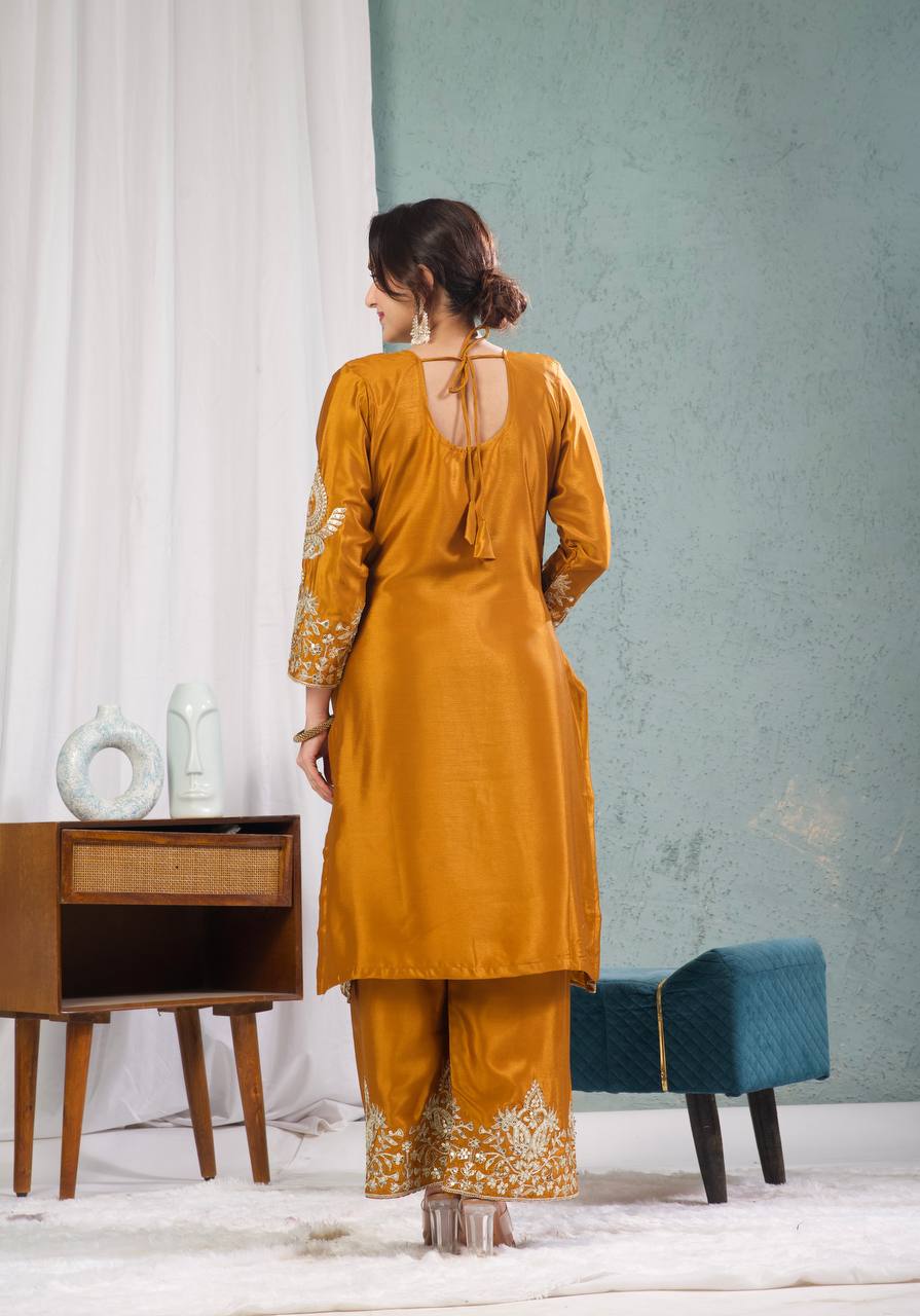 Stunning Yellow Color Pure Heavy Chinon Silk With Heavy Embroidery Coding Sequence Work Salwar Suit