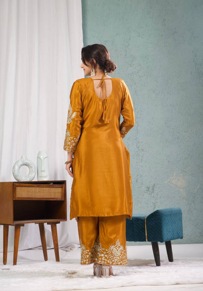 Stunning Yellow Color Pure Heavy Chinon Silk With Heavy Embroidery Coding Sequence Work Salwar Suit