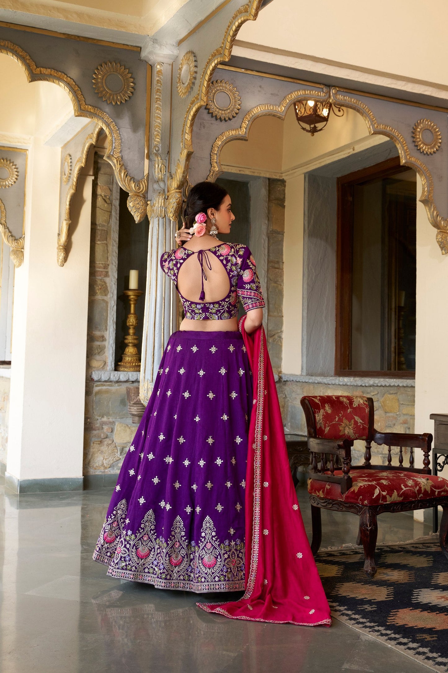 Sangeet Wear Purple Color Vichitra Silk With Sequins And Thread Embroidery Work Designer Lehenga Choli
