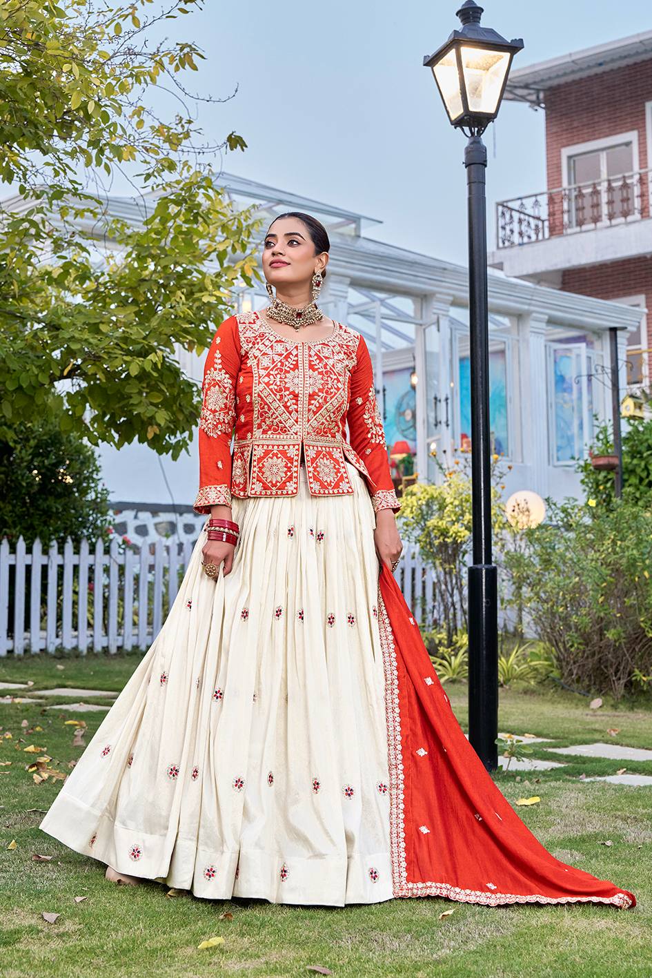 Elegant Orange Color Heavy Cording Sequence Lehenga With Kurti