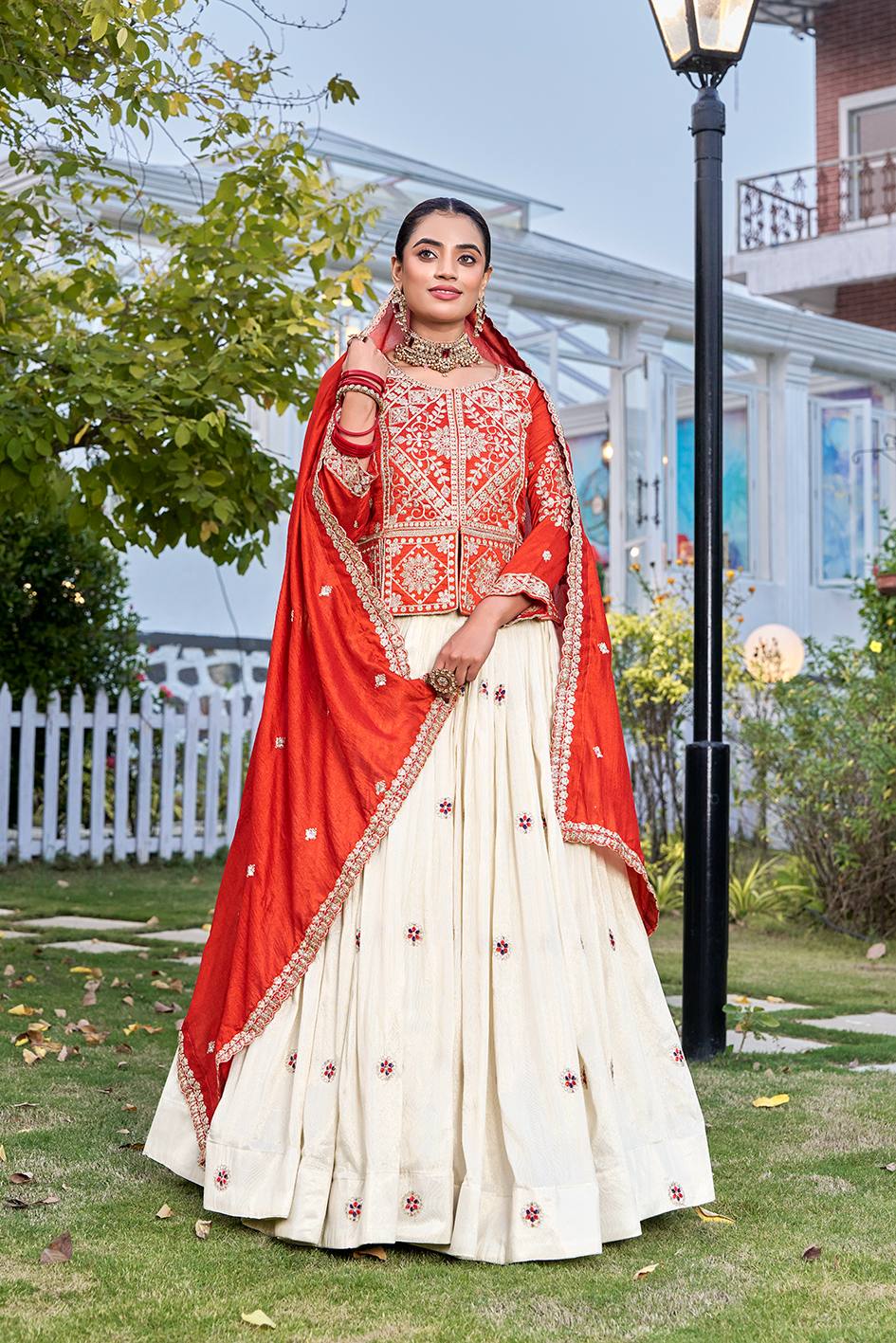Elegant Orange Color Heavy Cording Sequence Lehenga With Kurti