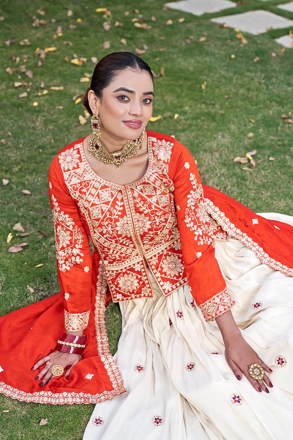 Elegant Orange Color Heavy Cording Sequence Lehenga With Kurti