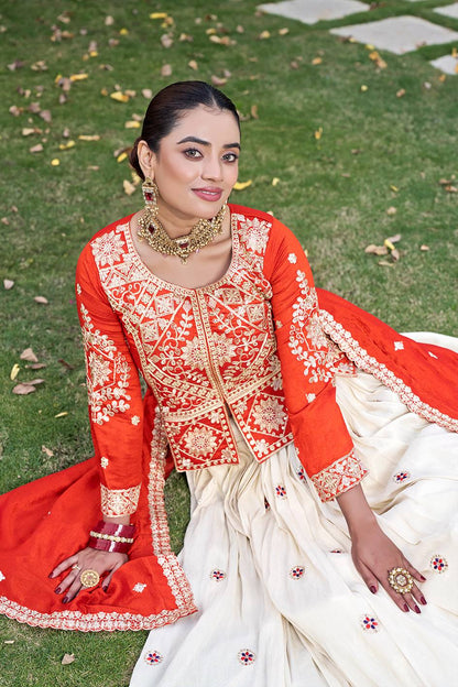 Elegant Orange Color Heavy Cording Sequence Lehenga With Kurti