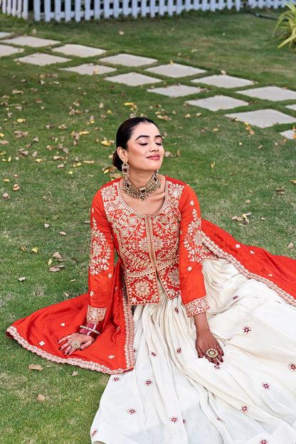Elegant Orange Color Heavy Cording Sequence Lehenga With Kurti