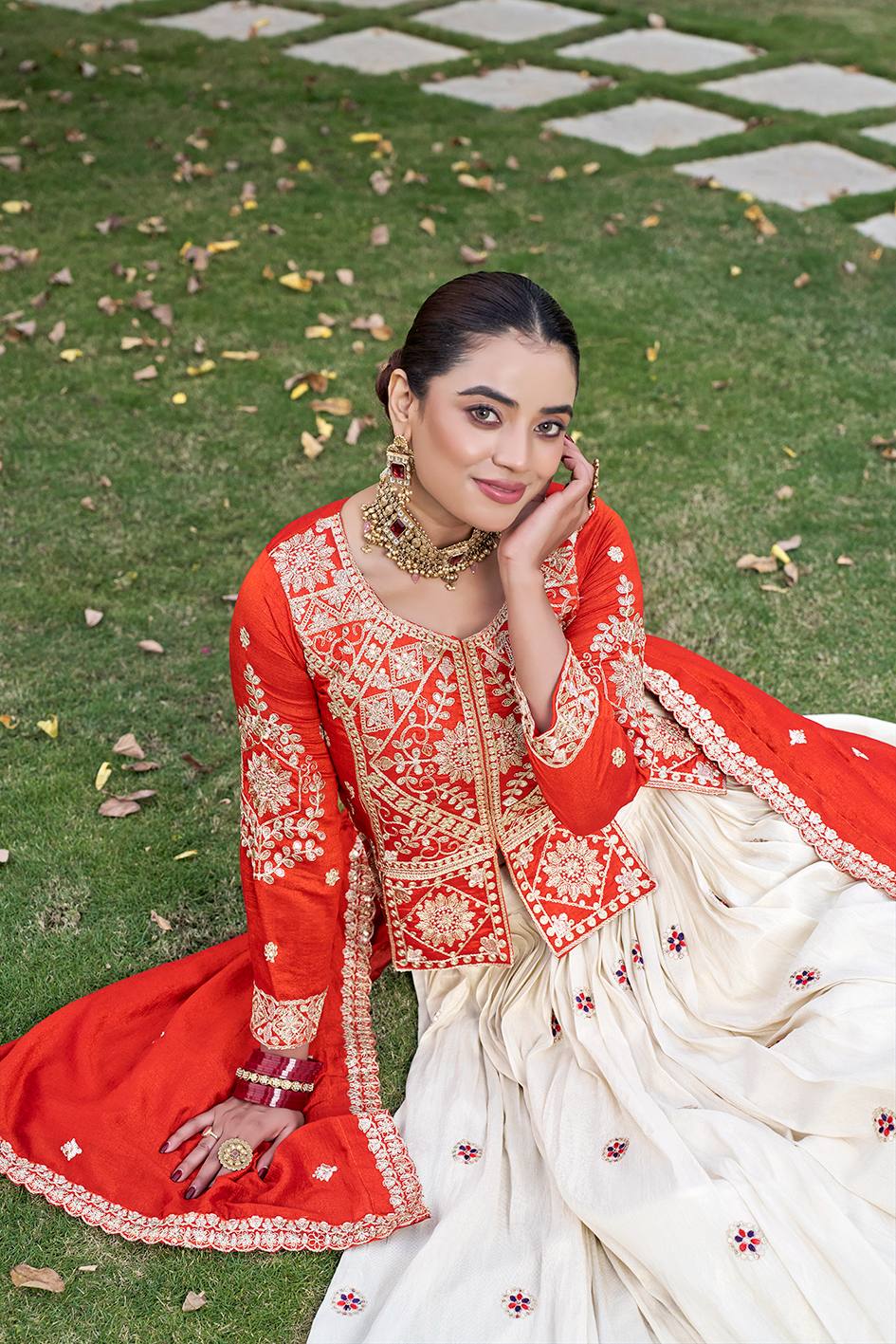 Elegant Orange Color Heavy Cording Sequence Lehenga With Kurti