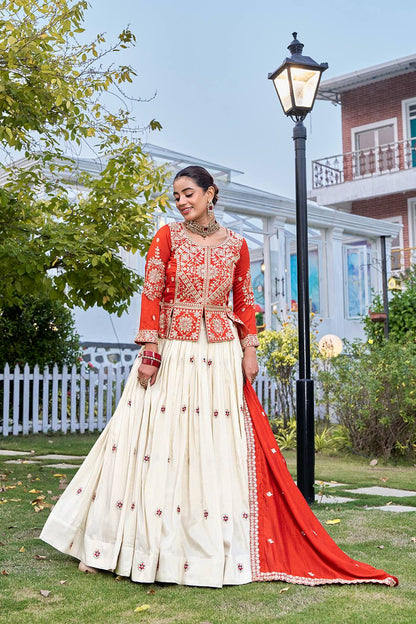 Elegant Orange Color Heavy Cording Sequence Lehenga With Kurti