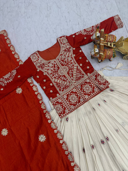 Elegant Orange Color Heavy Cording Sequence Lehenga With Kurti