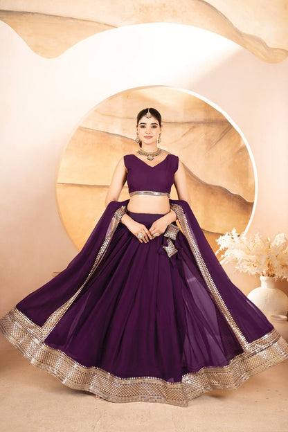 Wedding Wear Purple Color Faux Blooming With Sequins Embroidered Work Lehenga Choli