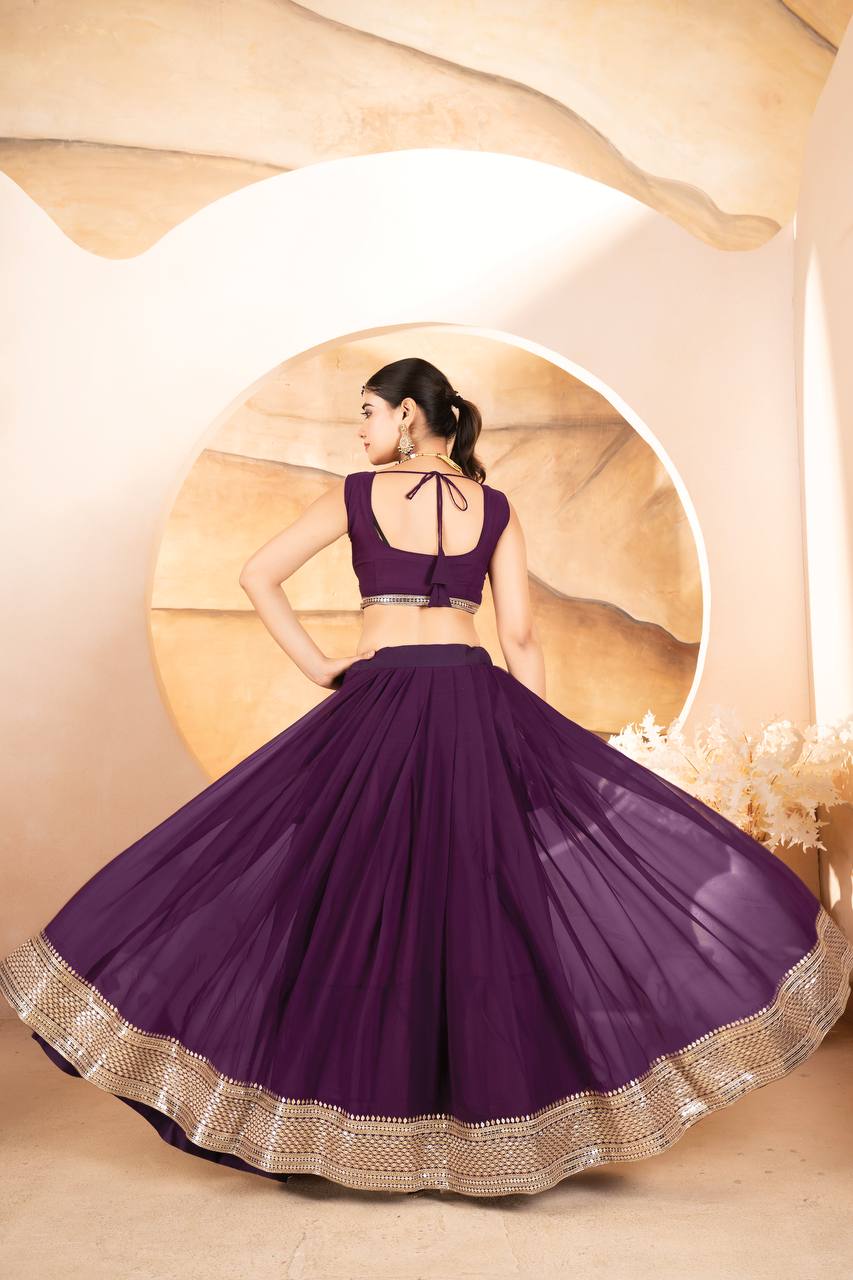 Wedding Wear Purple Color Faux Blooming With Sequins Embroidered Work Lehenga Choli
