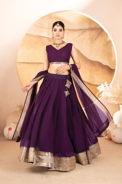 Wedding Wear Purple Color Faux Blooming With Sequins Embroidered Work Lehenga Choli
