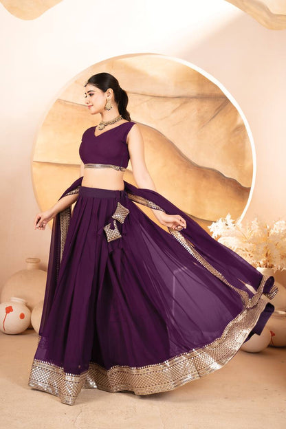 Wedding Wear Purple Color Faux Blooming With Sequins Embroidered Work Lehenga Choli