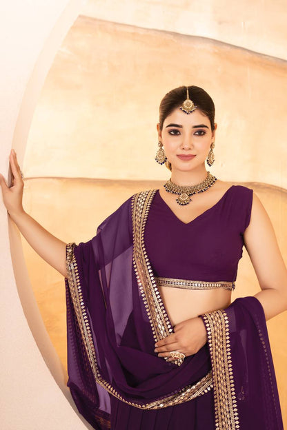 Wedding Wear Purple Color Faux Blooming With Sequins Embroidered Work Lehenga Choli