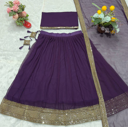 Wedding Wear Purple Color Faux Blooming With Sequins Embroidered Work Lehenga Choli