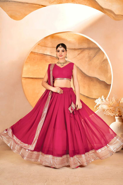 Wedding Wear Pink Color Faux Blooming With Sequins Embroidered Work Lehenga Choli