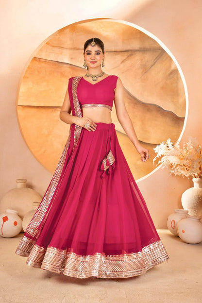 Wedding Wear Pink Color Faux Blooming With Sequins Embroidered Work Lehenga Choli