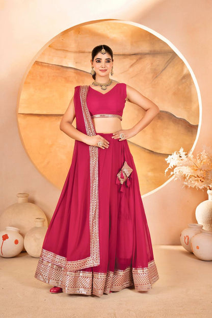 Wedding Wear Pink Color Faux Blooming With Sequins Embroidered Work Lehenga Choli