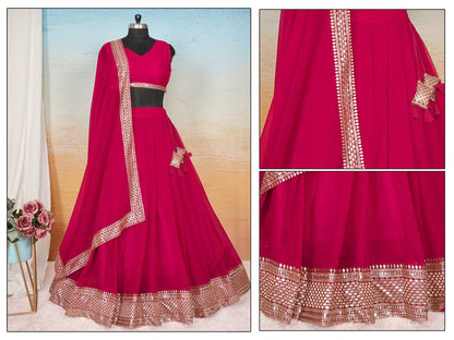 Wedding Wear Pink Color Faux Blooming With Sequins Embroidered Work Lehenga Choli