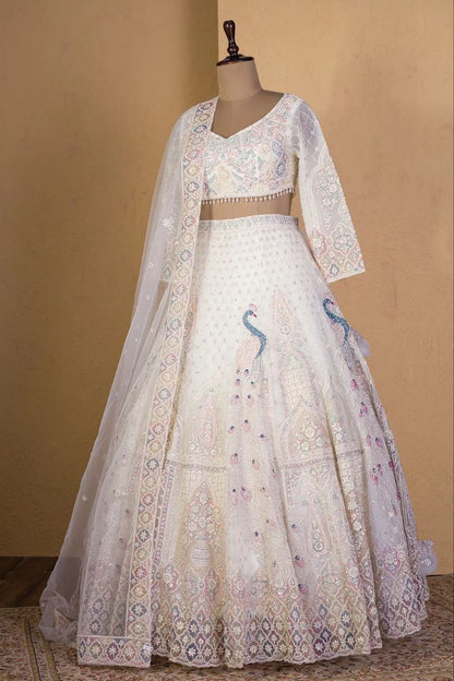 Marriage Wear Off White Color Embellished With Beautiful Multy Thread Embroidery Bridal Lehenga Choli