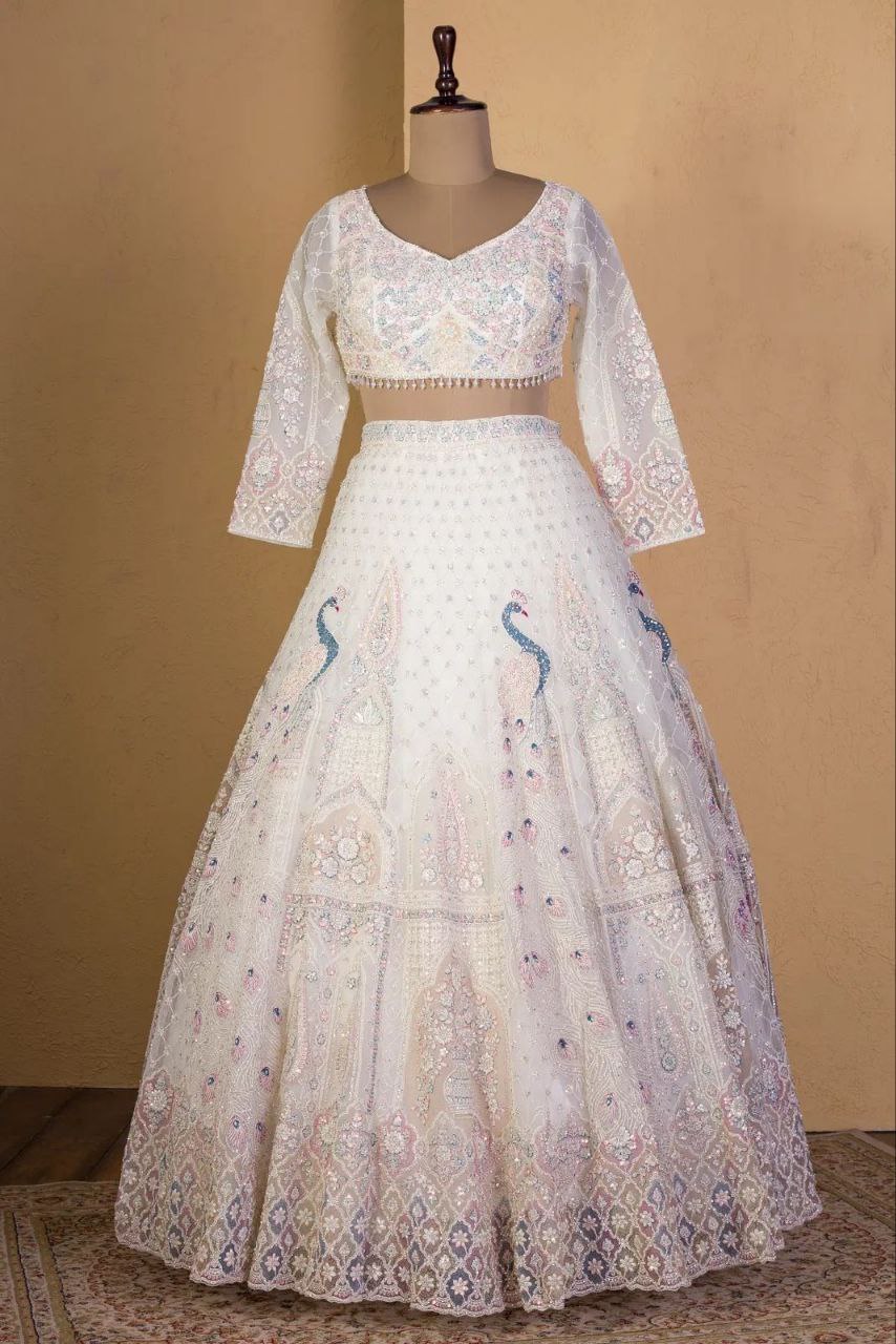 Marriage Wear Off White Color Embellished With Beautiful Multy Thread Embroidery Bridal Lehenga Choli