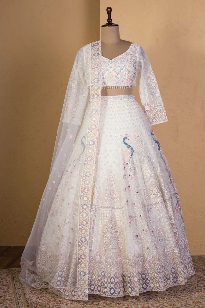 Marriage Wear Off White Color Embellished With Beautiful Multy Thread Embroidery Bridal Lehenga Choli