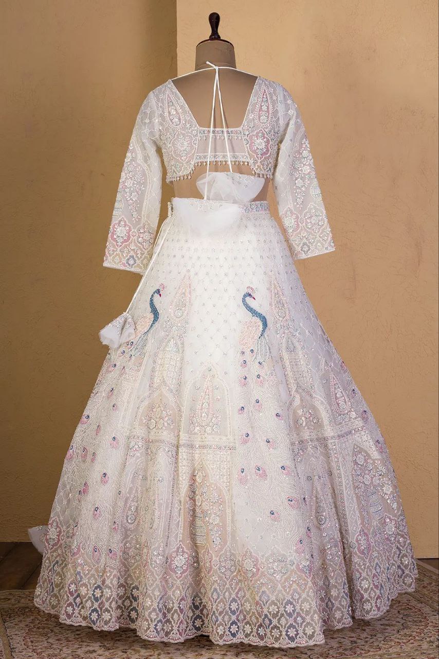 Marriage Wear Off White Color Embellished With Beautiful Multy Thread Embroidery Bridal Lehenga Choli