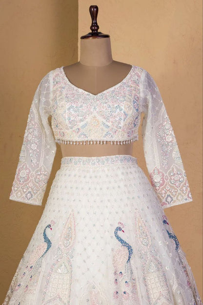 Marriage Wear Off White Color Embellished With Beautiful Multy Thread Embroidery Bridal Lehenga Choli